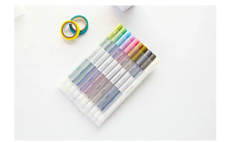 10 цветов/коробка металлическая Микрон ручка детальная маркировка цвет металлический маркер для альбома черная бумага рисунок школьные наборы для рисования