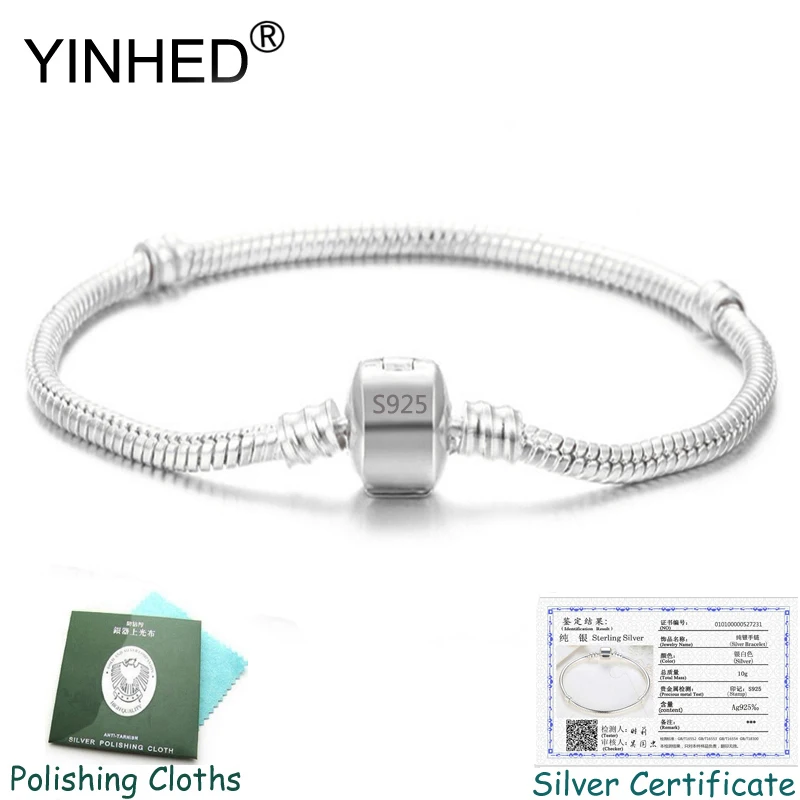 Имеет сертификат! YINHED 100% браслет из стерлингового серебра 925 пробы модные