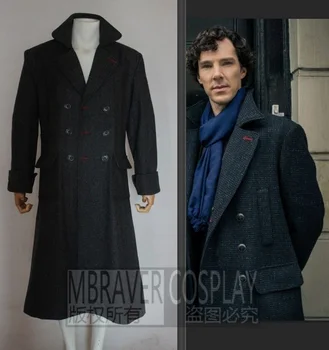 

Sherlock Holmes Men Winter Long Trench Cape Coat For Men Movie TV Show Halloween Cosplay Costume Wool Version