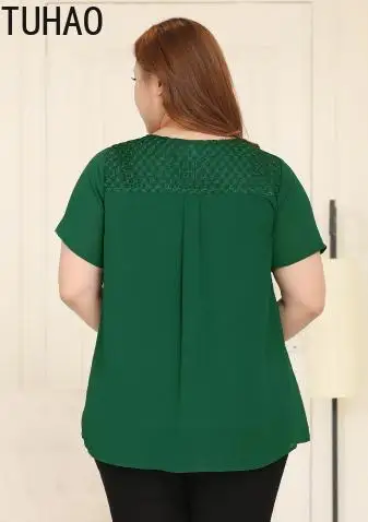 TUHAO рубашка большого размера шифоновая блузка повседневная короткая рубашка драпировка бисер блузки для мам размера плюс 10XL 8XL 6XL женские блузки MS31