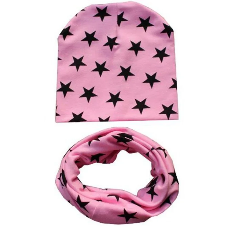 1 компл. стильный Принт звезды крючком хлопок детская шапочка и шарф кольцо для 3 лет дети - Цвет: pink