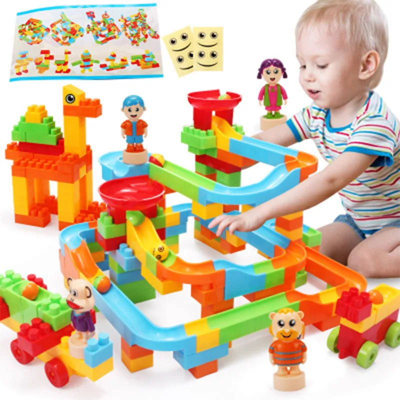 

Marble Race Run Maze Balls Track Model Building Blocks Kids Educational Toys Compatible Legoings Duploe DIY Bricks For Kids Gift