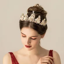 SLBRIDAL Handmade Gold Rhinestones Crystal Freshwater Pearls Flower Wedding Tiara Headband Bridal Hair Accessories Women Jewelry jonnafe boho gold leaf bridal hair comb wedding headband hair accessories freshwater pearls women jewelry hair piece
