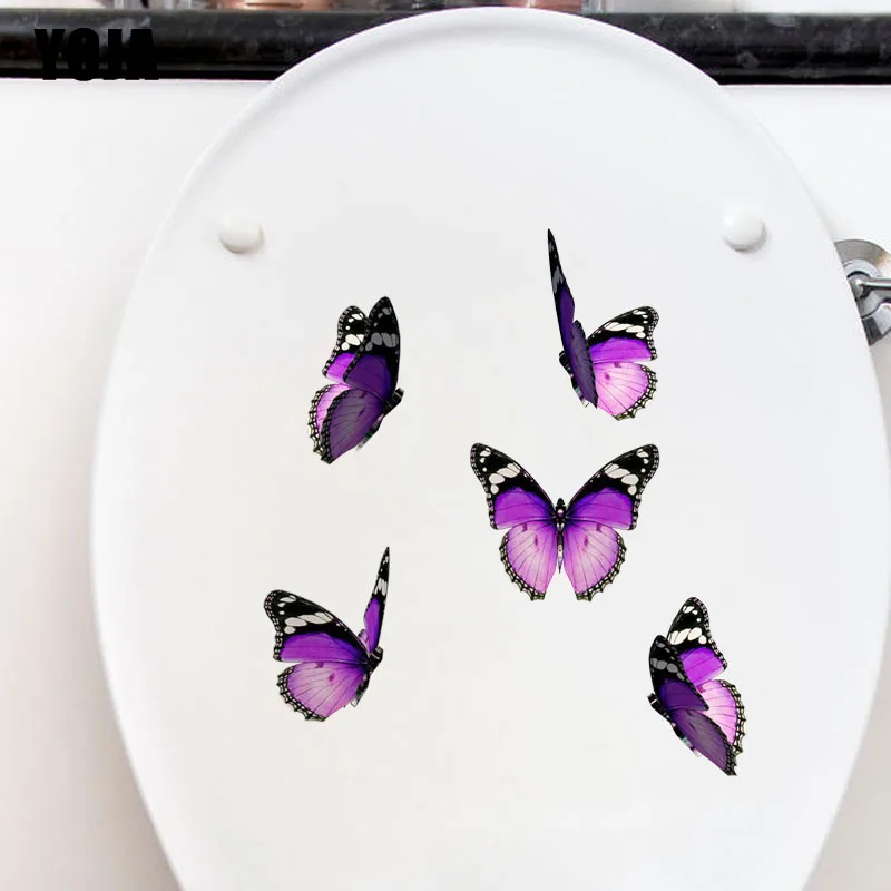 

YOJA 20.8X23.5CM Interesting Purple Butterfly Home Decor Wall Sticker Toilet Decal Cartoon Style T3-1302