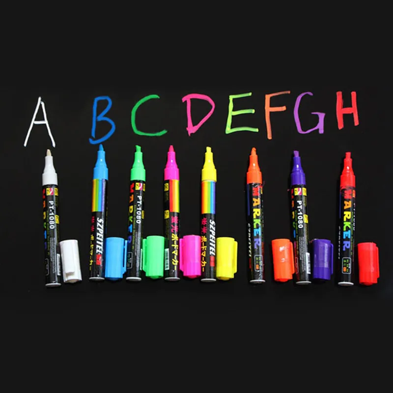 

Freen Shipping 8pcs 8 Color Highlighter Fluorescent Liquid Chalk Marker Neon Pen For LED Writing Board 6MM PT-1080