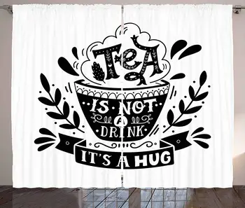 

Quote Curtains Piping Hot Stylized Cup of Beverage and Tea is Not a Drink It is a Hug Text Living Room Bedroom Window Drapes