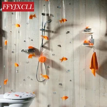 180*200cm PVC Transparent Goldfish play Stone Bathroom shower curtain Mildew Proof thick waterproof fabric bathroom curtain