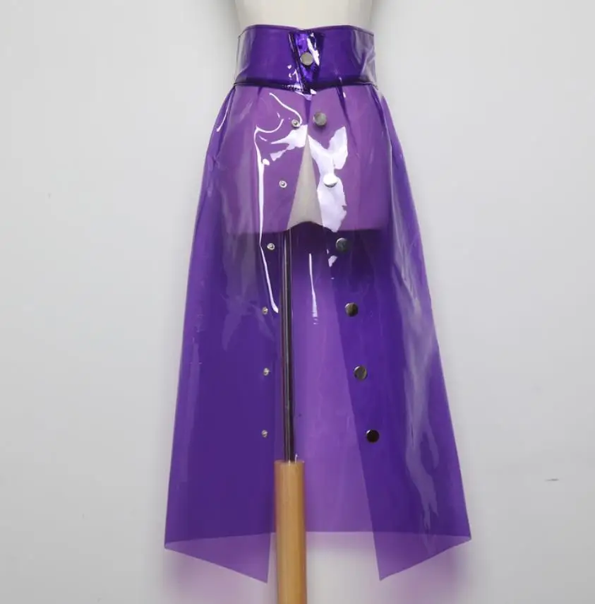 

2019 summer Fashion New Transparent Crystal PVC Plastic High Waist Single-breasted Skirt High Waist a-line skirt