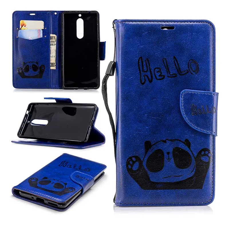 KEFO Retro PU Leather + Soft Silicone Case For Nokia 1 2 3 5 3D Panda Embossed Wallet Cover For Iphone X 10 5S SE 6 6S 7 8 Plus  (12)