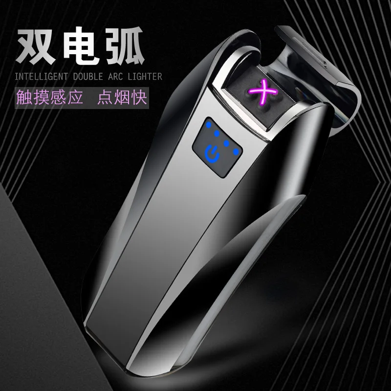 

Creative lighter usb Charging Touch induction cross double arc lighter display power smart cigarette lighter For man Smoking