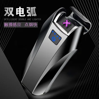 

Creative lighter usb Charging Touch induction cross double arc lighter display power smart cigarette lighter For man Smoking