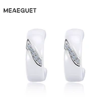 Meaeguet 925 пробы серебряные серьги с кубическим цирконием для Для женщин элегантный из белой керамики серьги-гвоздики ювелирное изделие