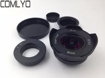 

Top Quality COMLYO 8mm f/3.8 C mount 4/3" Fisheye Mirrorless For Pentax Q + C-PQ Adapter + P/Q Lens Rear Cap Camera Accessories