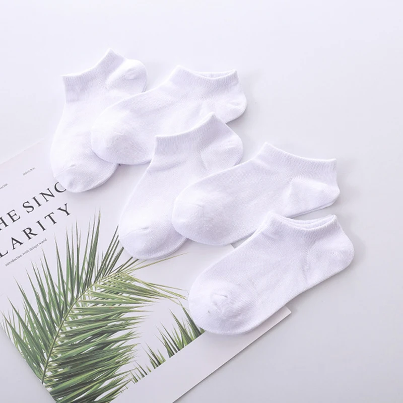 5 пар/упак., белые детские носочки детские короткие весенний Стиль Твердые Тонкие мягкие носки для детей Одежда для мальчиков и девочек аксессуары