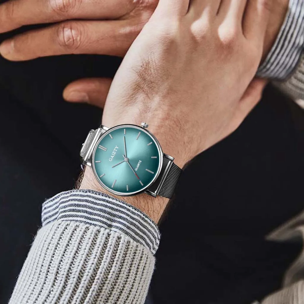 Мужские наручные часы reloj hombre повседневные кварцевые с сетчатым ремешком и