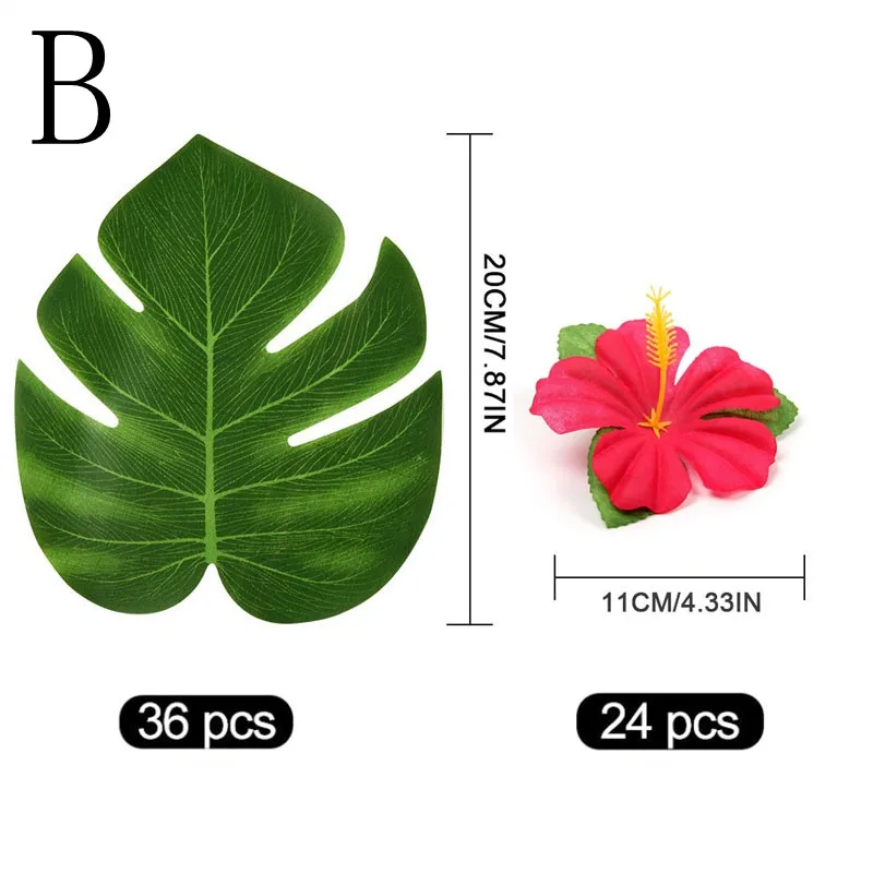 60 шт./компл. искусственные листья тропической пальмы искусственные листья с цветком Гавайскую вечерние джунгли пляжные украшения для тематических вечеринок - Цвет: 60pcs Style B