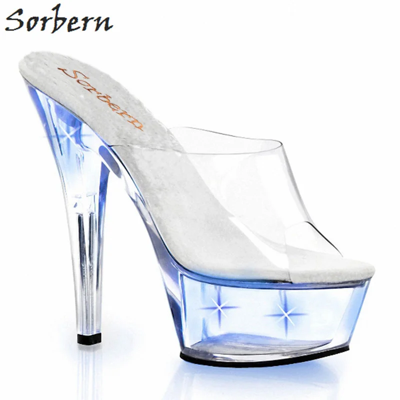 

Sorbern Clear Women Slippers 15CM Heels PVC Platform 5CM Fashion Ladies Party Slippers Shoes Peep Toe China 34-46 Slippers Women