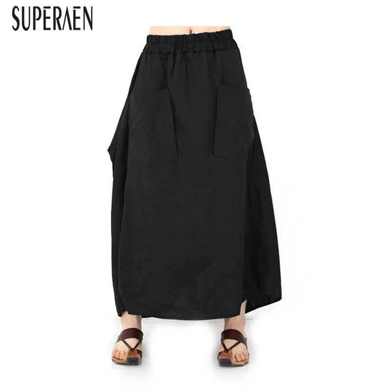 

SuperAen 2019 Summer New Irregular Women Skirts Linen Solid Color Wild Casual Ladies Skirts Elastic Waist Fashion Skirts Female