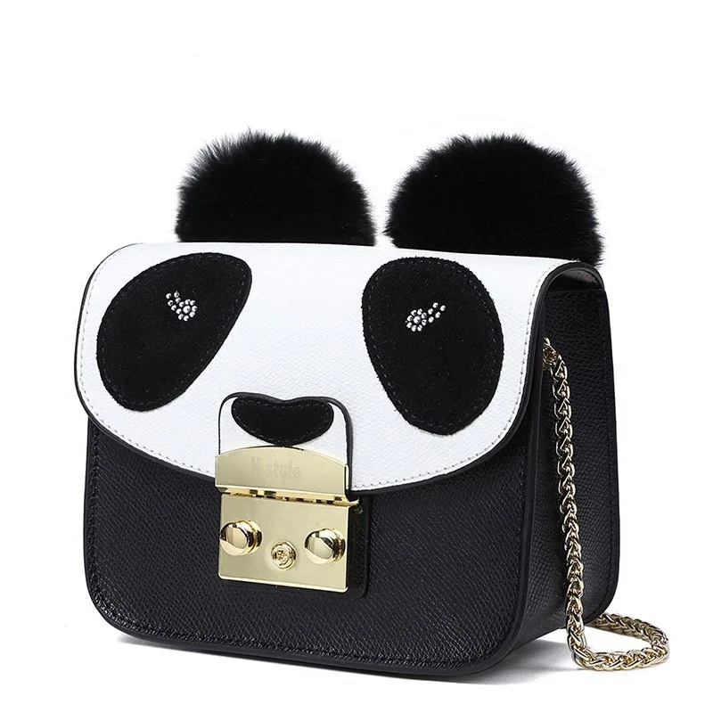 

Cute Panda Small Bag Lock Closure Mini Genuine Leather Chain Bag Casual Small and Exquisite Crossbody bags for women bag