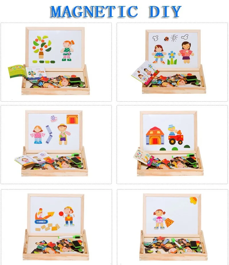 Multifunctional Educational Farm Jungle Animal Wooden Magnetic Puzzle Toys for Children Kids Jigsaw Baby's Drawing Easel Board (24)