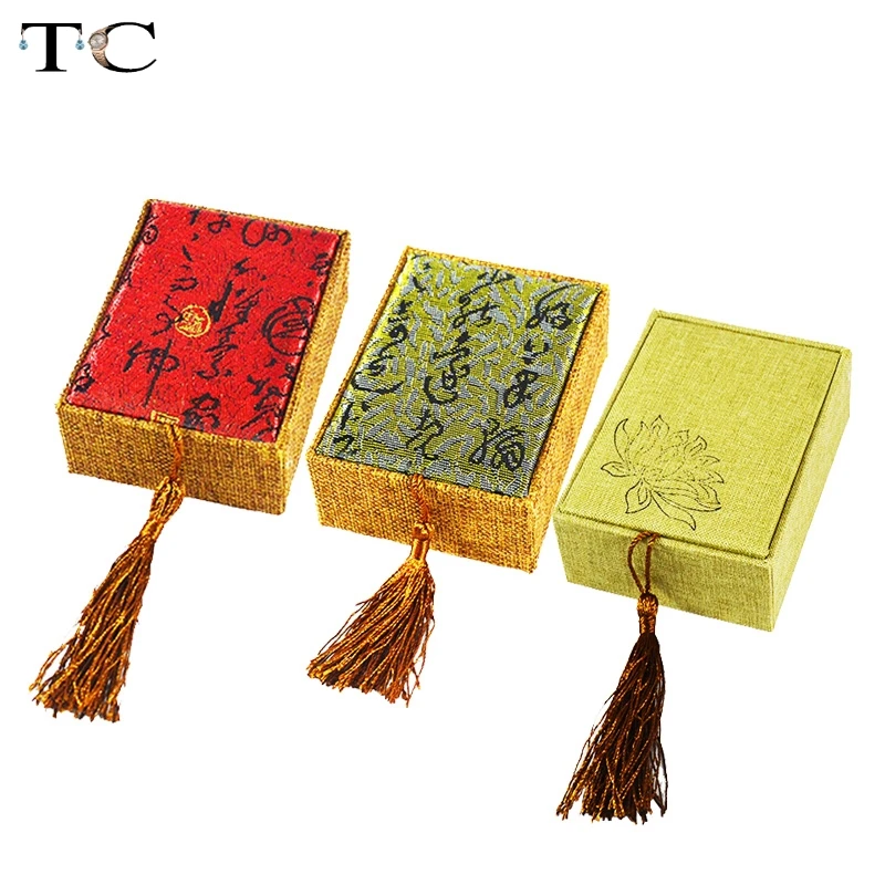 Elegant Jewelry Box 3 Color Linen Ring Box Necklace Cases Jewellery Organizer Bag 7.5*10*3.5cm