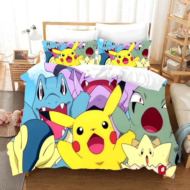 Pokemon Cartoon anime 3d bedding set Duvet Covers Pillowcases pikachu 3pcs Anime comforter bedding sets bedclothes bed linen - Цвет: 10