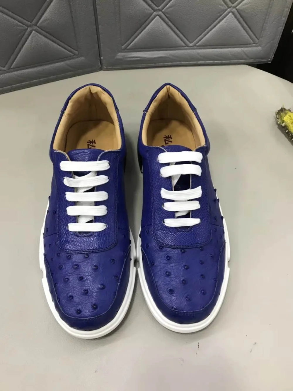 Starke Faden Freizeit Fashin Qualität Straußen Männer Strauß Feste 2019 Haut Schuh Top Neu Flache Basis Blau Echten 8x5v0n7