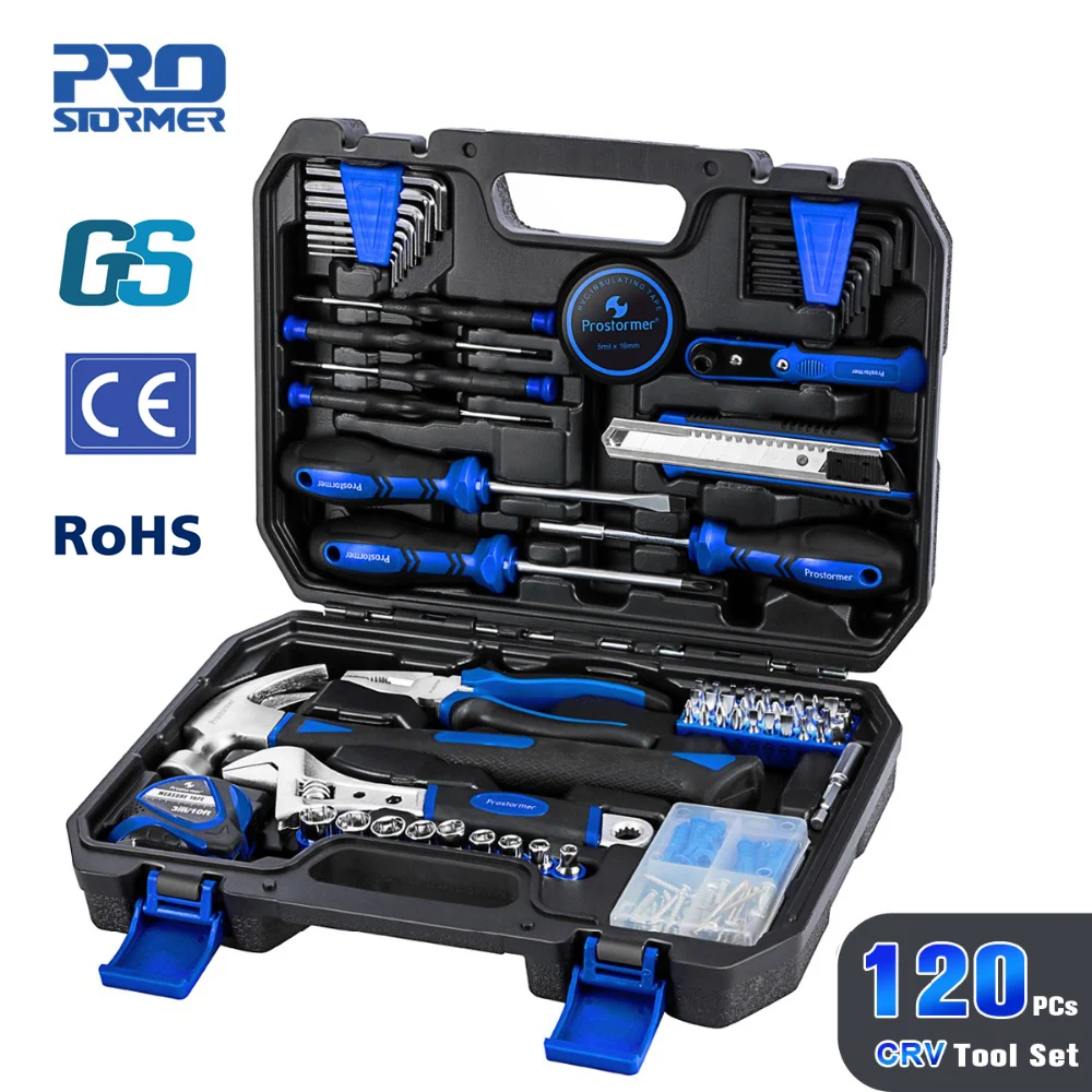 

Prostormer 120 Pcs Combination Household Hand Tool Set Repair Ratchet Spanner Wrench Socket Professional Screwdriver Tool Kits