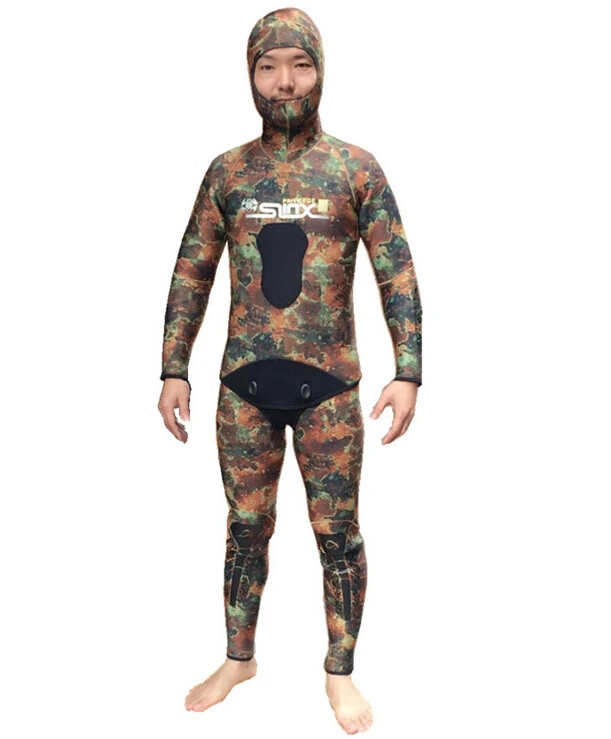 SLINX 1402 5mm Neoprene Camouflage Men Two Pieces Scuba Diving Suit Snorkeling Spearfishing Fishermen Swimwear Wetsuit Hooded SLINX 1402 5mm Neoprene Camouflage Men Two Pieces Scuba Diving Suit Snorkeling Spearfishing Fishermen Swimwear Wetsuit Hooded