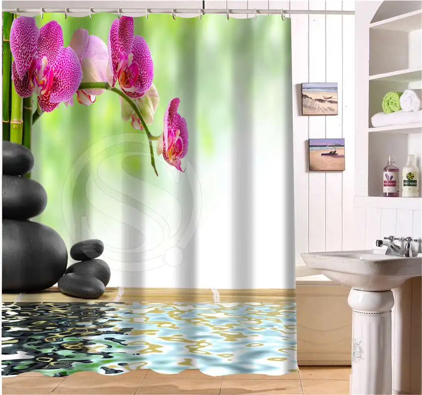 Spa zen stenen bloemen bamboe Douchegordijn Custom Moderne badkamer