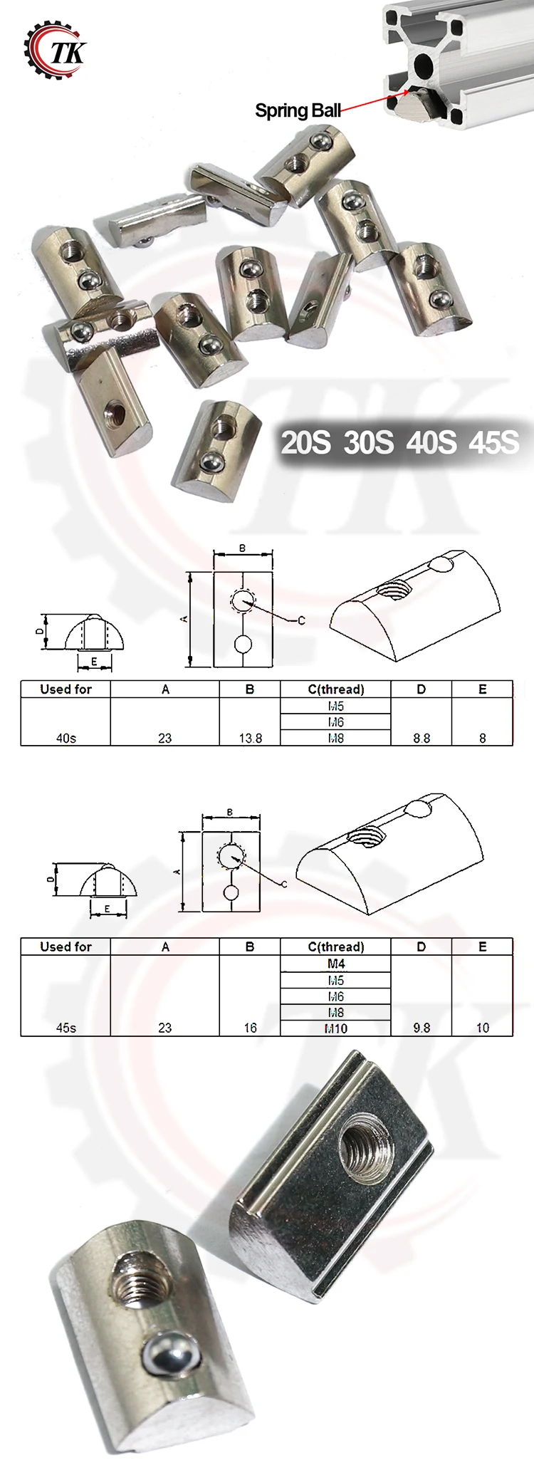 Transkoot алюминиевый экструзионный профиль 3030 4040 4545 CNC M4 M5 M6 M8 полукруглый эластичный пружинный гайка шариковая гайка