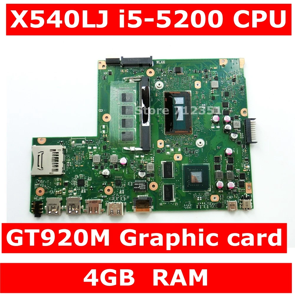 

X540LJ With i5-5200 CPU 4GB RAM GT920M Mainboard For ASUS X540LJ X540L F540L X540 F540LJ Laptop Motherboard 100% Tested
