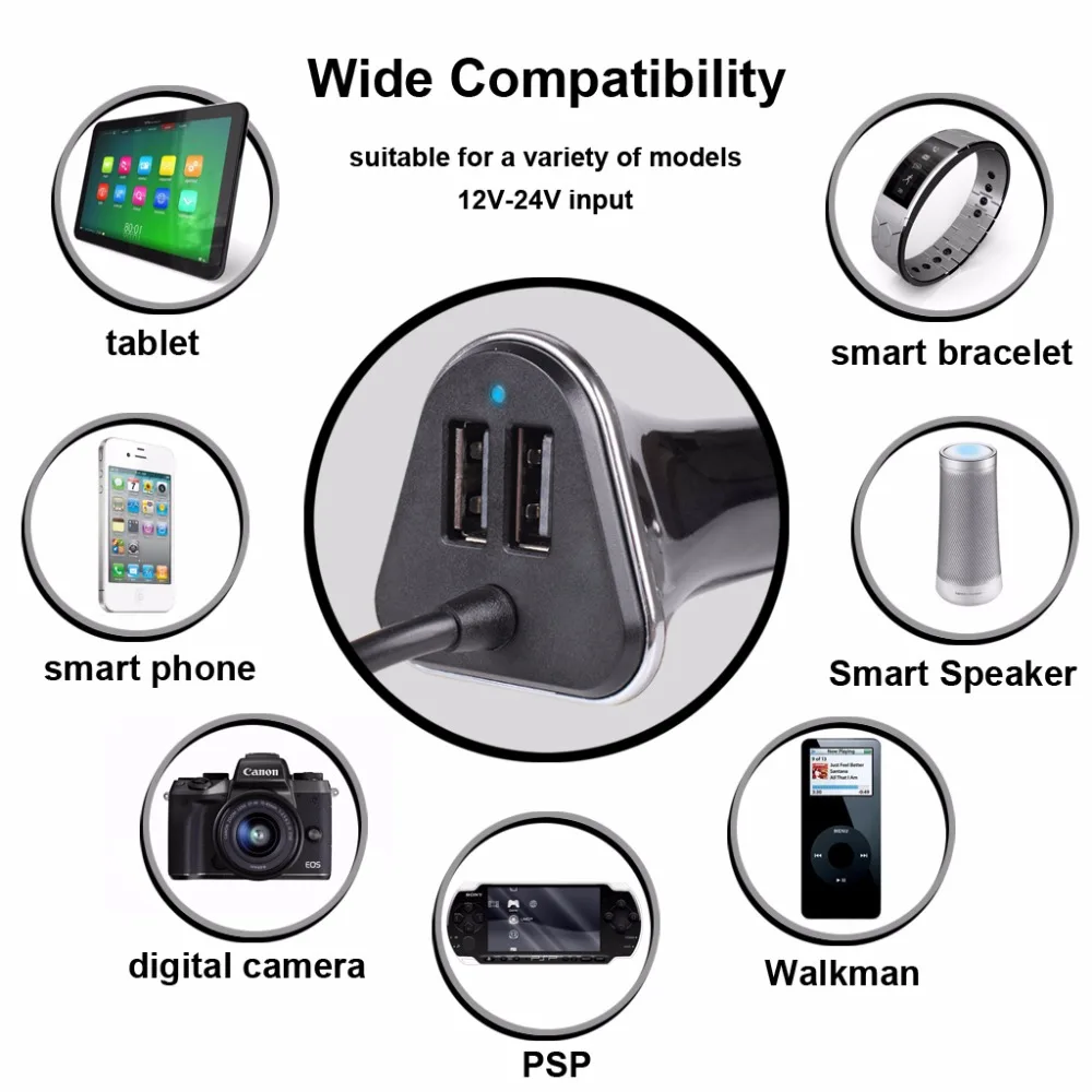 Universal Car Front And Back Seat Charger With 6ft Cable 48W 9.6A 4 USB Charging Ports Intelligent Car Charger For Cell Phones Tablets-Black (6)