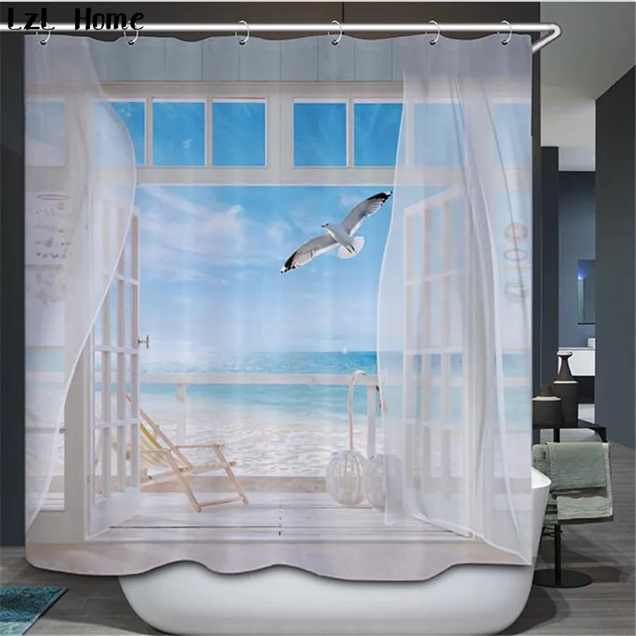 

LzL Home Beautiful 3D Natural Scenery Shower Curtain Creative Polyester Bath Curtain Waterproof Home Decorations Accessory