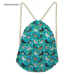 Twoheartsgirl Цветочный Собака Такса Drawstring сумка-рюкзак для Для женщин милый студент дети Bagpack девочек-подростков Туризм Рюкзак