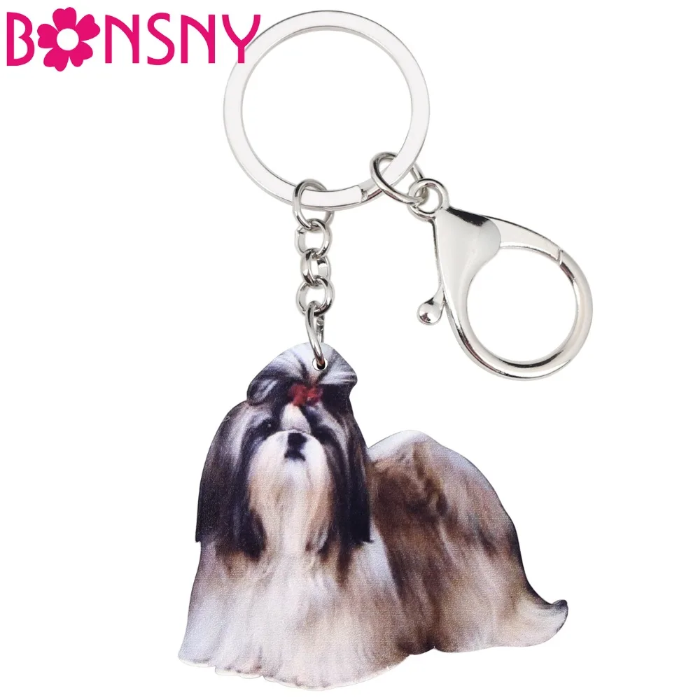 Shih Tzu Puppy Image Black Leather Keyring in Gift Box