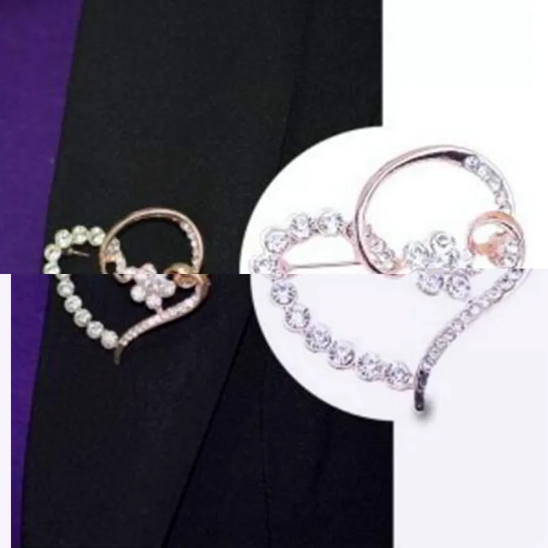 

Japan and Korea New Woman brooch elegant shiny Rhinestones Heart Shape brooches Girls Corsage Crystal Brooch Pins accessories
