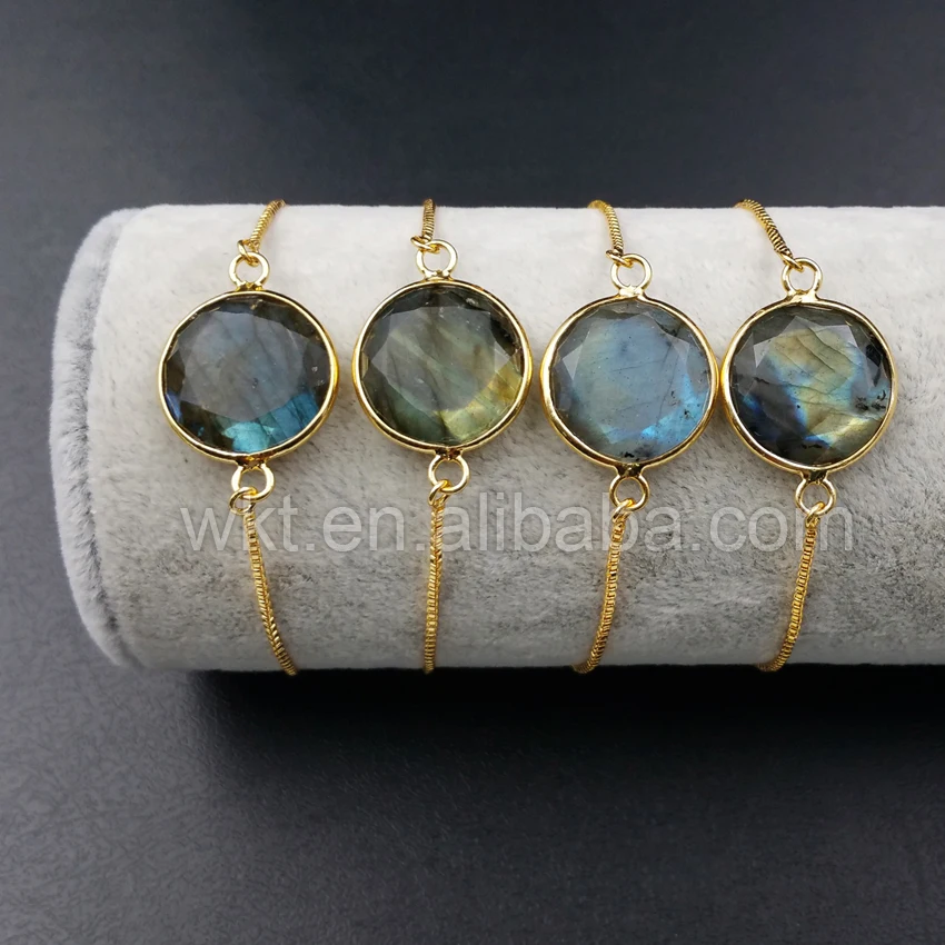 

WT-B343 Wholesale 5pcs 16mm Labradorite Connector for Jewelry Making natural labradorite with 24k gold plate tiny gold connector