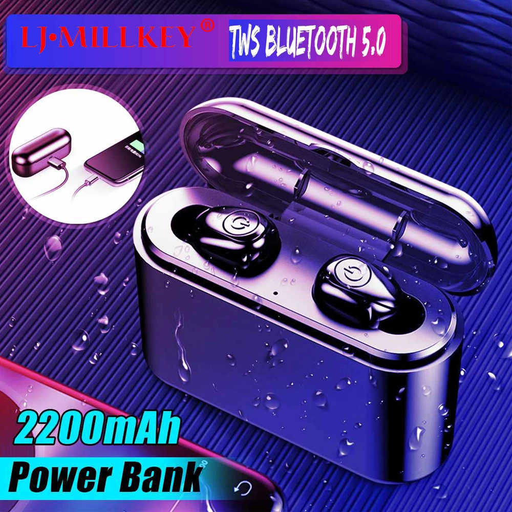 

TWS Wireless Earphones CVC8.0 Noise Cancelling IPX7 Waterproof Stereo 2200mAh Charging Box Power Bank YZ269