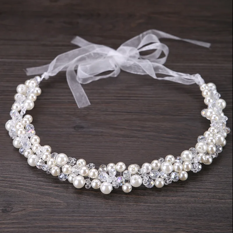 Handmade White Hair Accessories Elegant Luxury Crystal Pearl Party