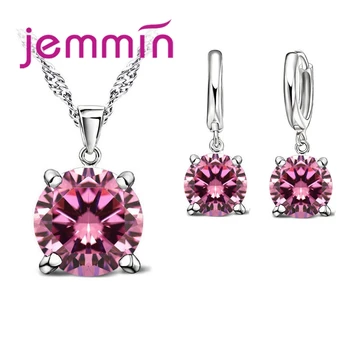 

Fashion 8 Colour Crystal Necklace Gift 925 Sterling Silver Pendants Earring Set Women Girls Party Jewelry