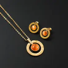 Роскошный Кристалл золотого цвета кулон ожерелья серьги римские цифры ювелирный набор натуральный камень свадебные ювелирные изделия для женщин подарок