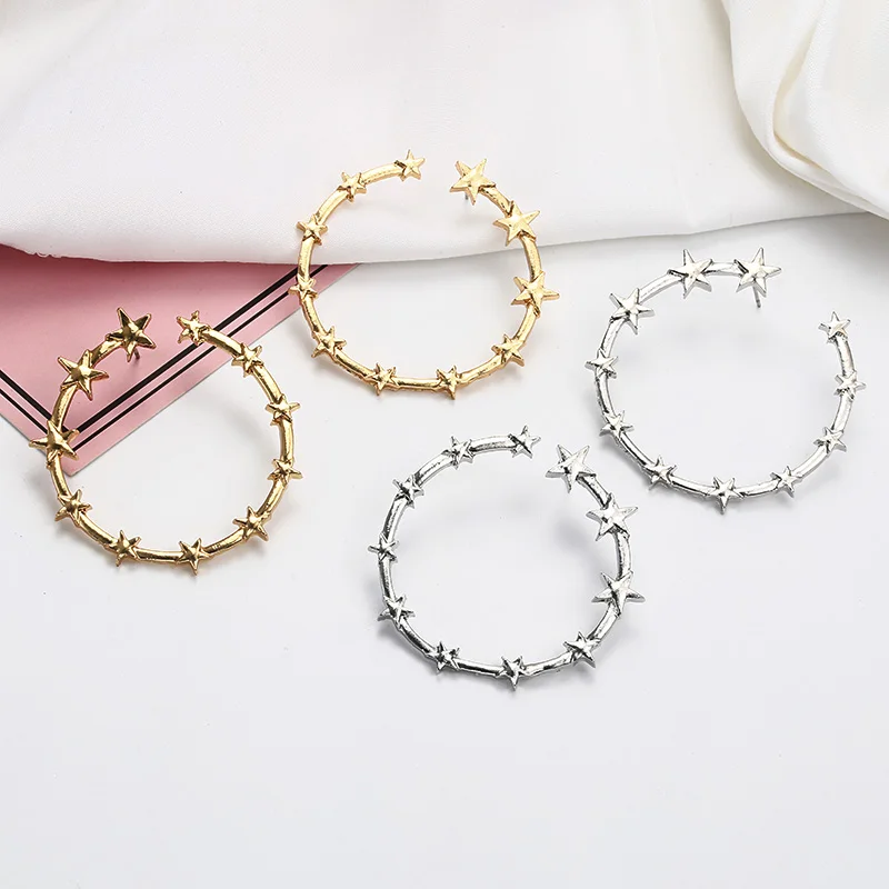 

Punk Style Golden Color Star Round Hoop Earrings Women's Personalized Statement Earrings Fashion Jewelry E0193
