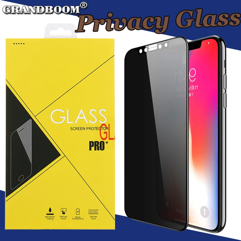

1000pcs 3D Anti Privacy Tempered Glass For iPhone 11 Pro Max XS XR X 8 7 6 6S Plus Anti Peeping Curved Screen Protector With Yellow Box