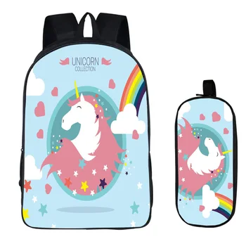 

Unicorn 2PC Set with Pencil Case Student Backpacks DIY Printing Cool Children School Bags For Boys Kids Men Book Bag 2019 New