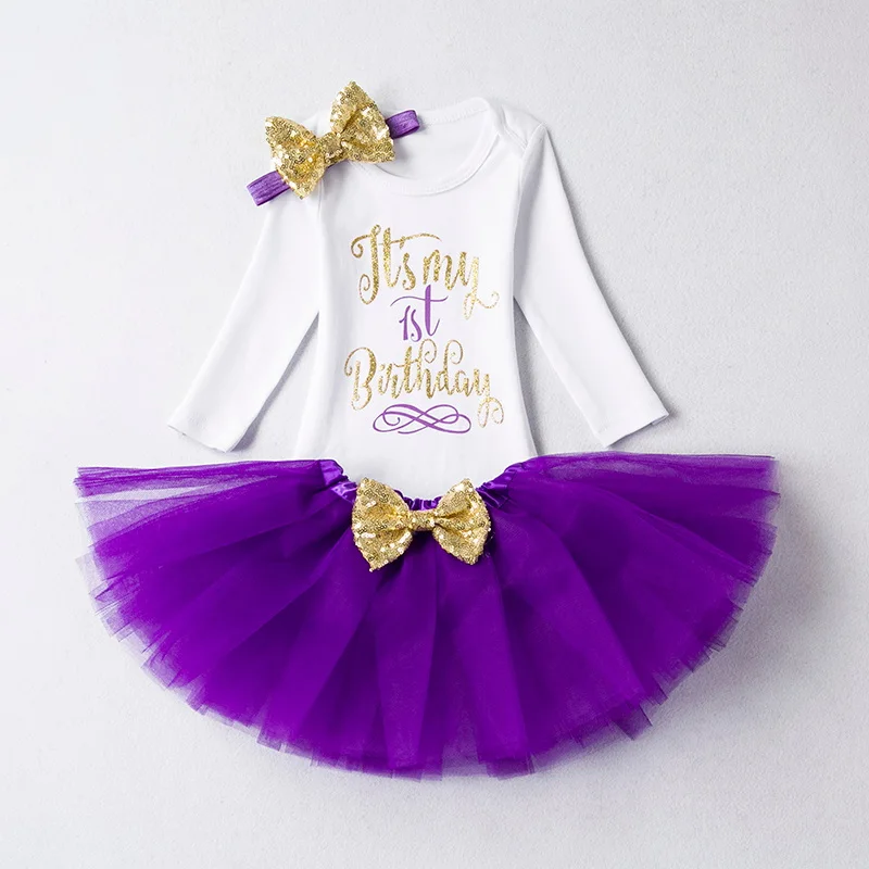 Зимнее праздничное платье для маленьких девочек на 1 день рождения платье-пачка для первого дня рождения, рождественский подарок, одежда для маленьких девочек праздничные платья для малышей От 0 до 2 лет - Цвет: Purple 1st
