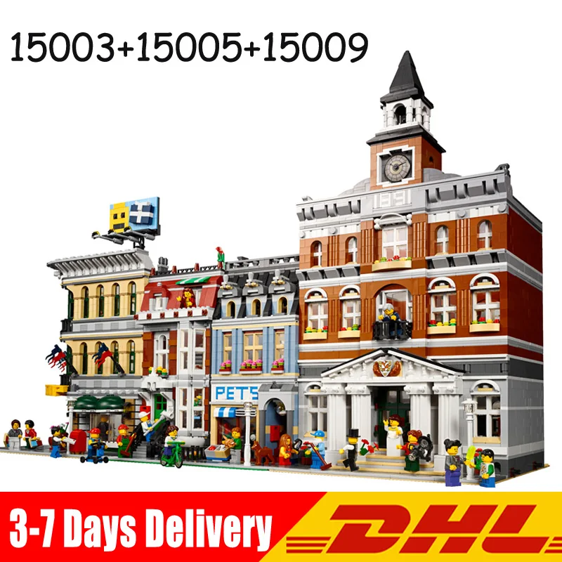 

Lepin 15003 Town Hall +15005 Grand Emporium15009 +Pet Shop Model Bricks Blocks Educational Toys Compatible 10224 10211 10218