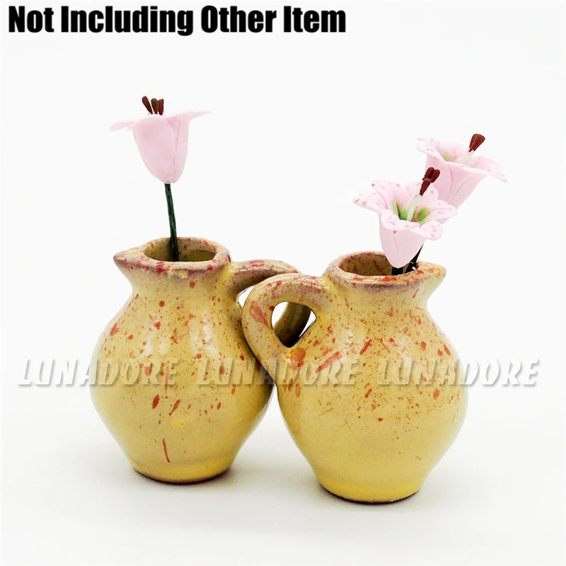 Odoria 1:12 Miniature 2PCS Antique Porcelain Vase Dollhouse Decoration Accessories
