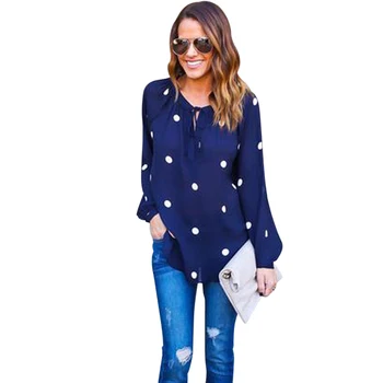 

Women Autumn Polka dot blouse V neck Long Sleeve Chiffon Blouse Lady Girls Tops Shirt