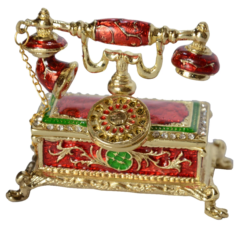

Antique telephone design decoration trinket box with rhinestone jeweled enamel hinged Rings Box Earring/Pendant Display Gift Box